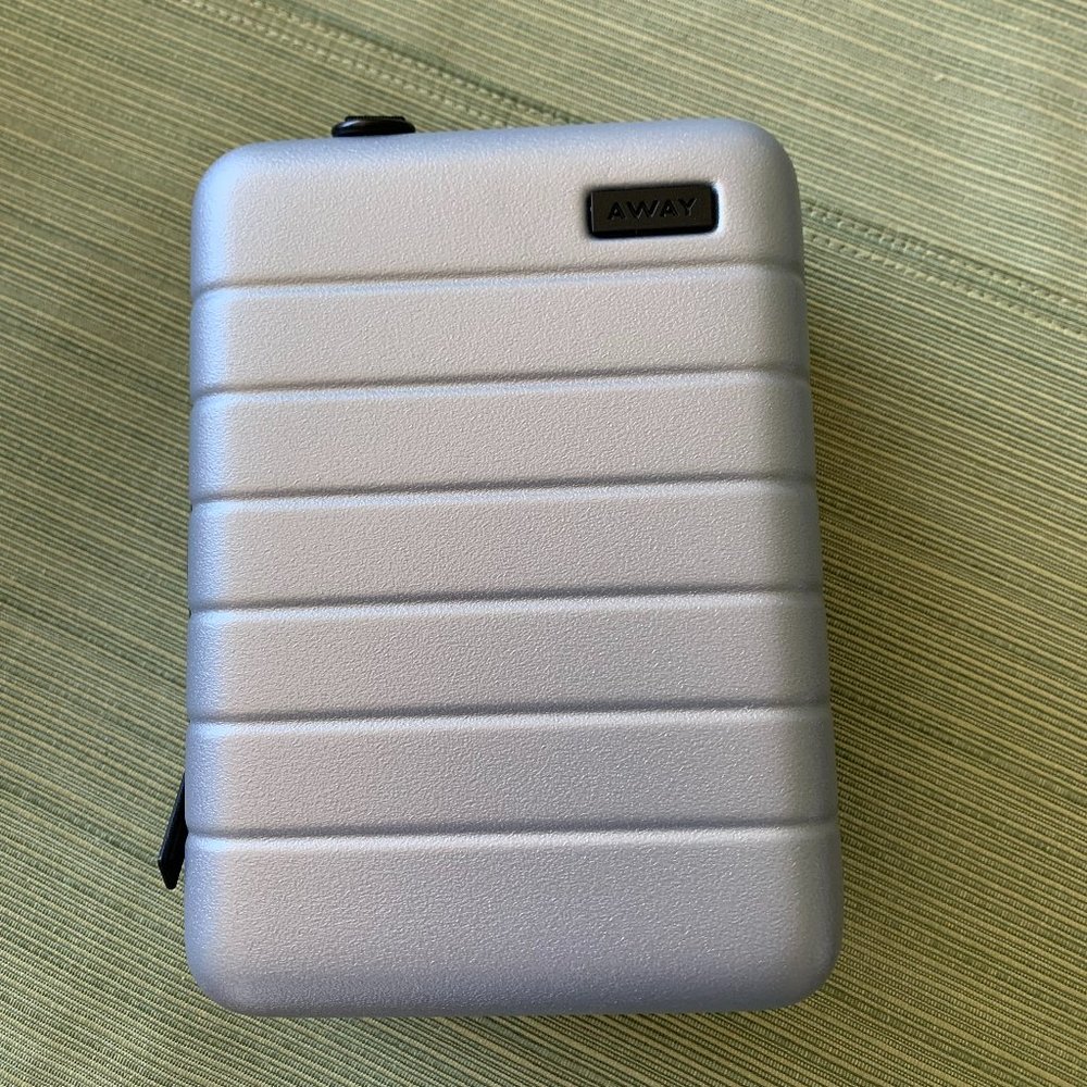 AWAY The mini small travel essential toiletry case hard zip around in SILVER